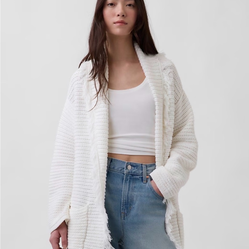 100% Cotton Oversized Fringe Shawl Cardigan 🤍